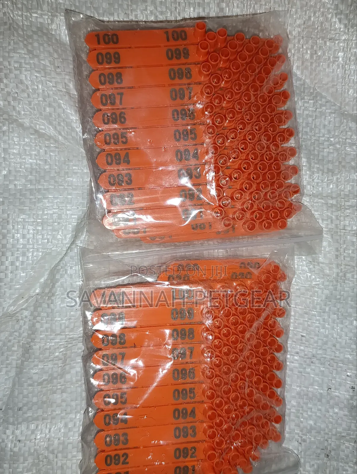 Orange Plastic Livestock Ear Tags for Goats, Sheep, Pigs - 001 to 100
