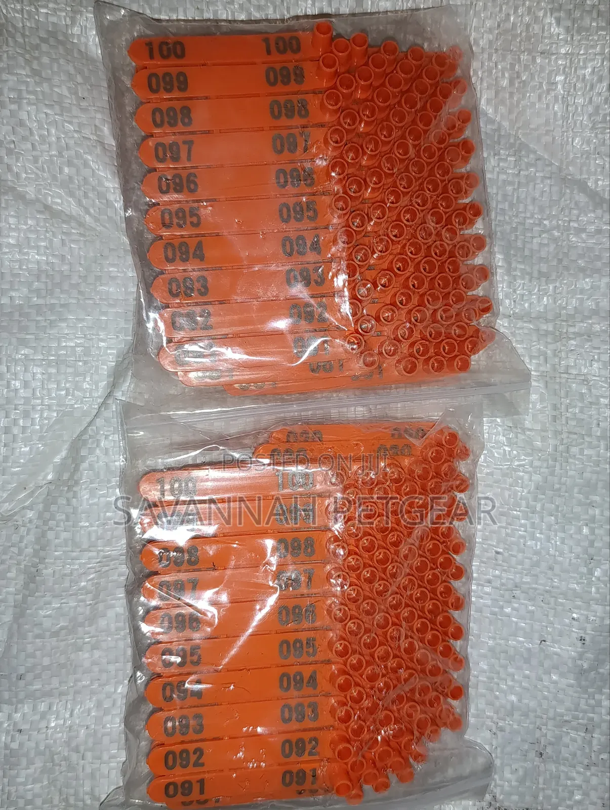 Orange Plastic Livestock Ear Tags for Goats, Sheep, Pigs - 001 to 100