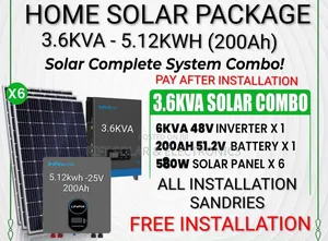 3.6kva Inverter - 5.12kwh (200ah) Lithium - (6)580w Solar Full Package
