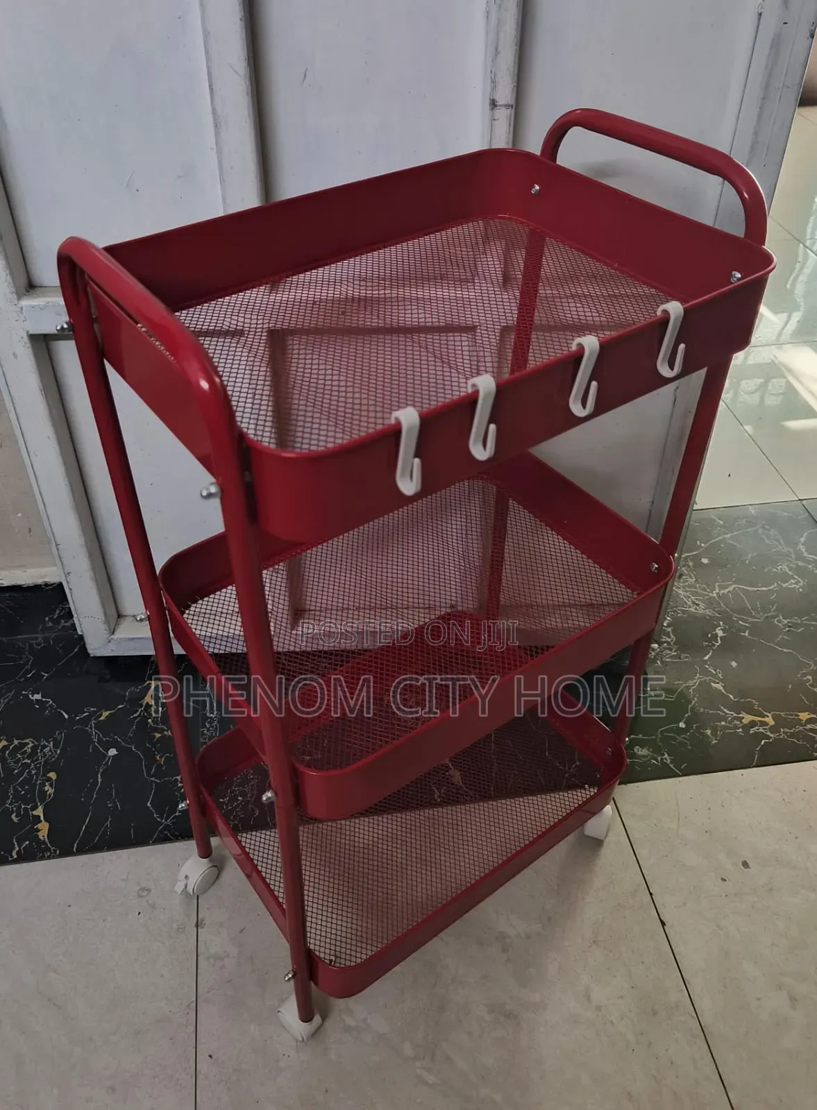 White and Maroon Trolley Tray Organizer