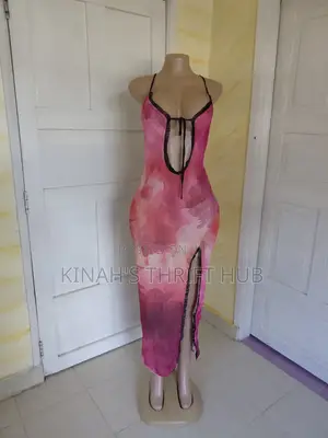 Pink Floral Bodycon Dress With High Slit