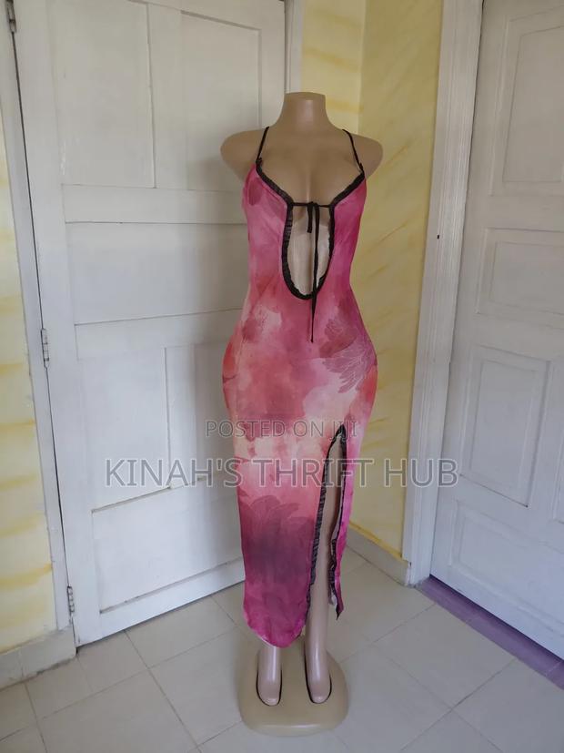 Pink Floral Bodycon Dress With High Slit