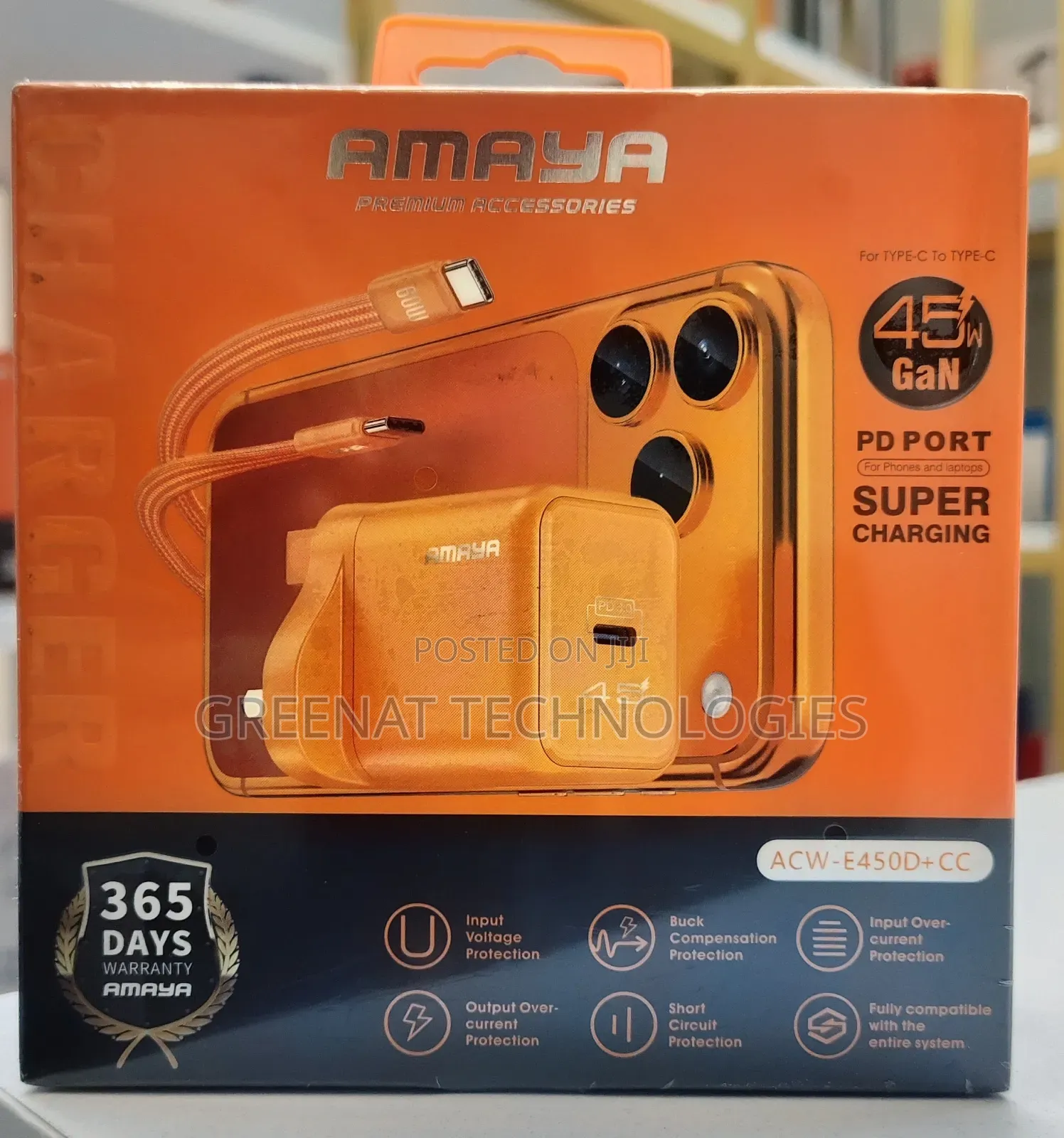 Original Amaya 45w Gan Super Fast Charger With Type-C to Type-C Cable