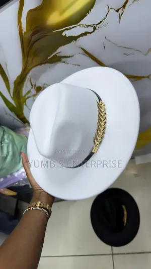 Fedora Hat With a Gold Stylish Flower Band at 700