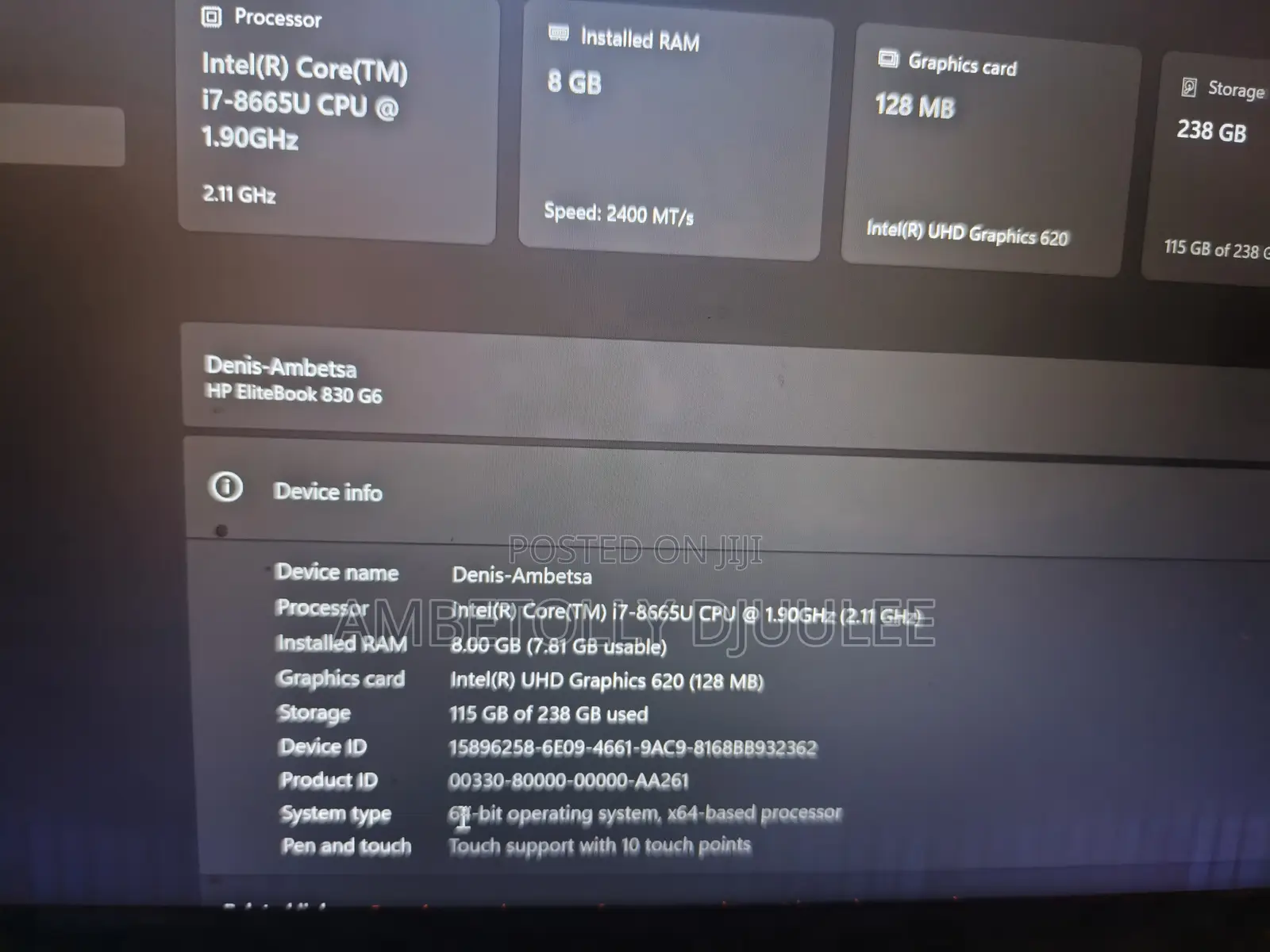 Laptop HP EliteBook 830 G7 8GB Intel Core 7 SSD 256GB