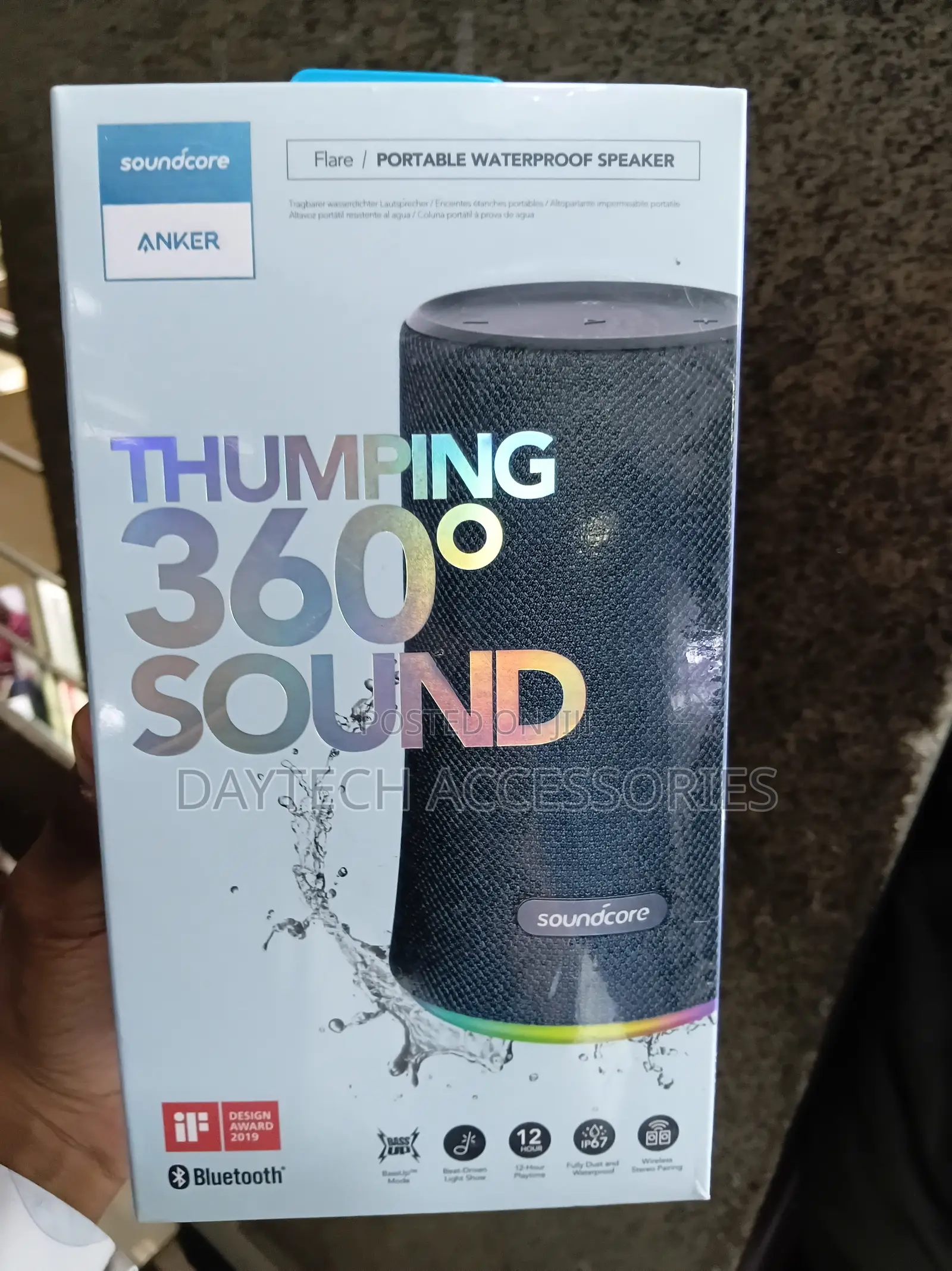 This Is an Anker Soundcore Flare 1 Portable Waterproof Speaker.