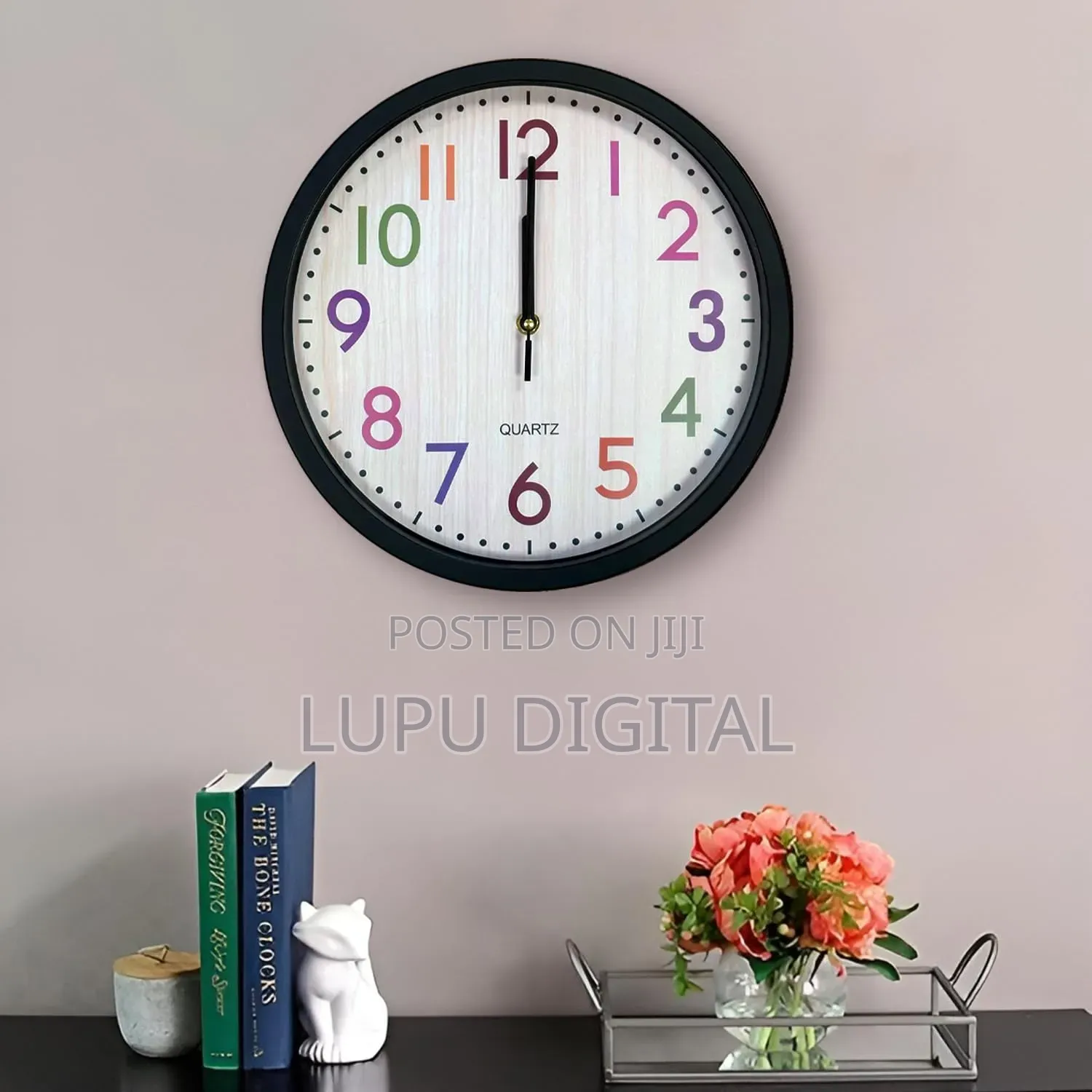 *Rainbow Font Wall Clocks.*
 Measuring 30x4x30 Cm (12x12x1.4 Inches)