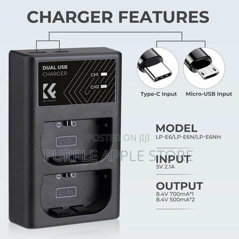 K F Concept Lp-E6nh Dual Slot Quick Charger With Micro Usb Ype-C Dual - thumbnail 2