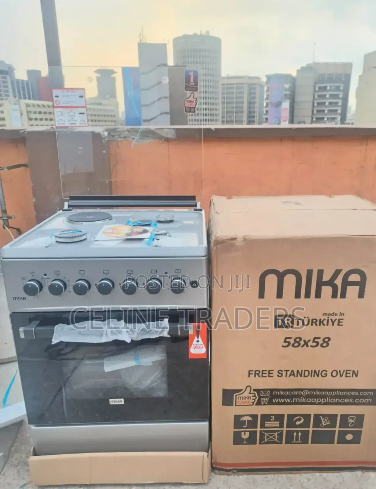 Silver Mika Standing Cooker 58 X 58 3+1hotplate With Electric Oven