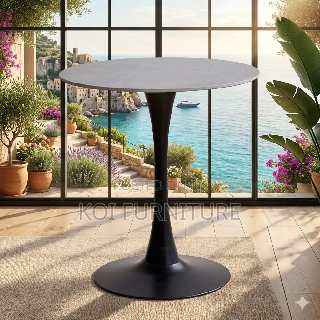 Coffee Table; Round Black Nesting Marble Table