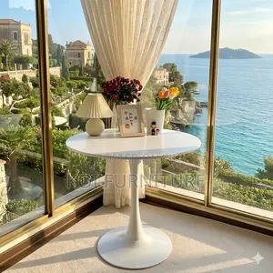 Coffee Table; Round Black Nesting Marble Table
