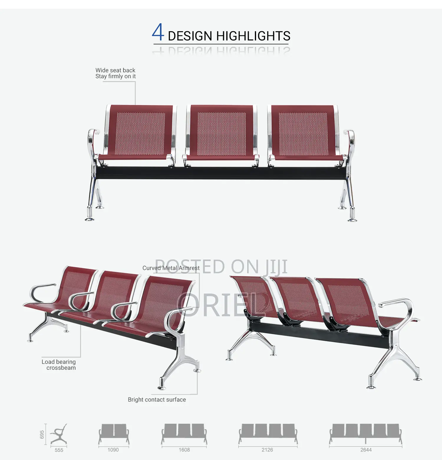 Office Bench : Red Steel Office Waiting Bench