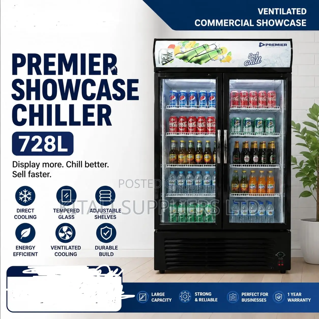 Premier Showcase Display Chiller / Upright Glass Door Refrigerator