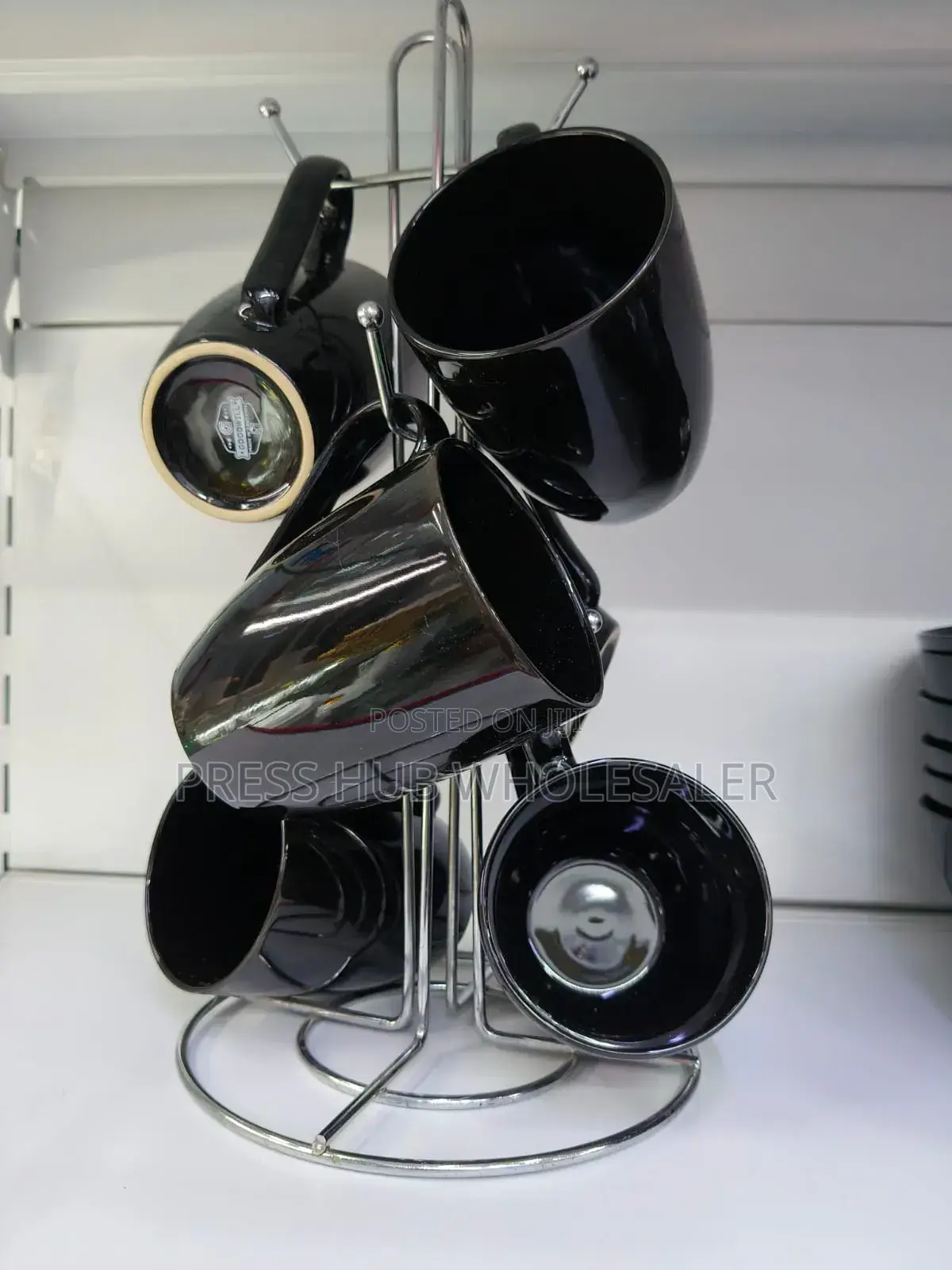 Premium 6pcs Ceramic Black Tea Coffee Cups – Sleek Glossy Finish