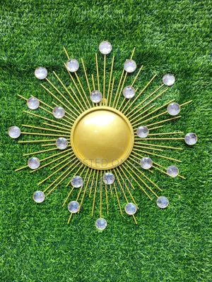 Luxurygeometric Gold Metal Sunburst Wall Art Decor Withcrystal Accents