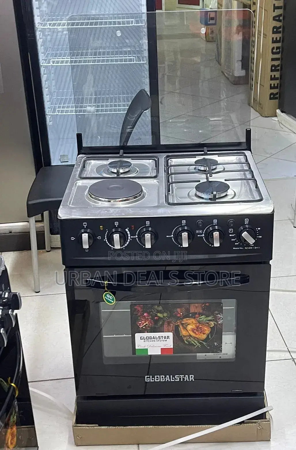 Black Globalstar Jet 60×60 3+1 Standing Cooker With Electric Oven