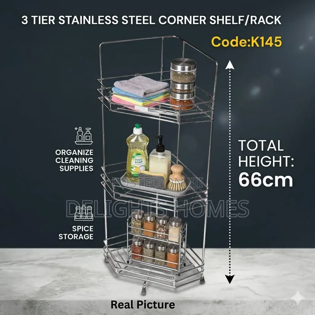 A 3-tier Stainless Steel Corner Rack, Shelf Or Organizer_b