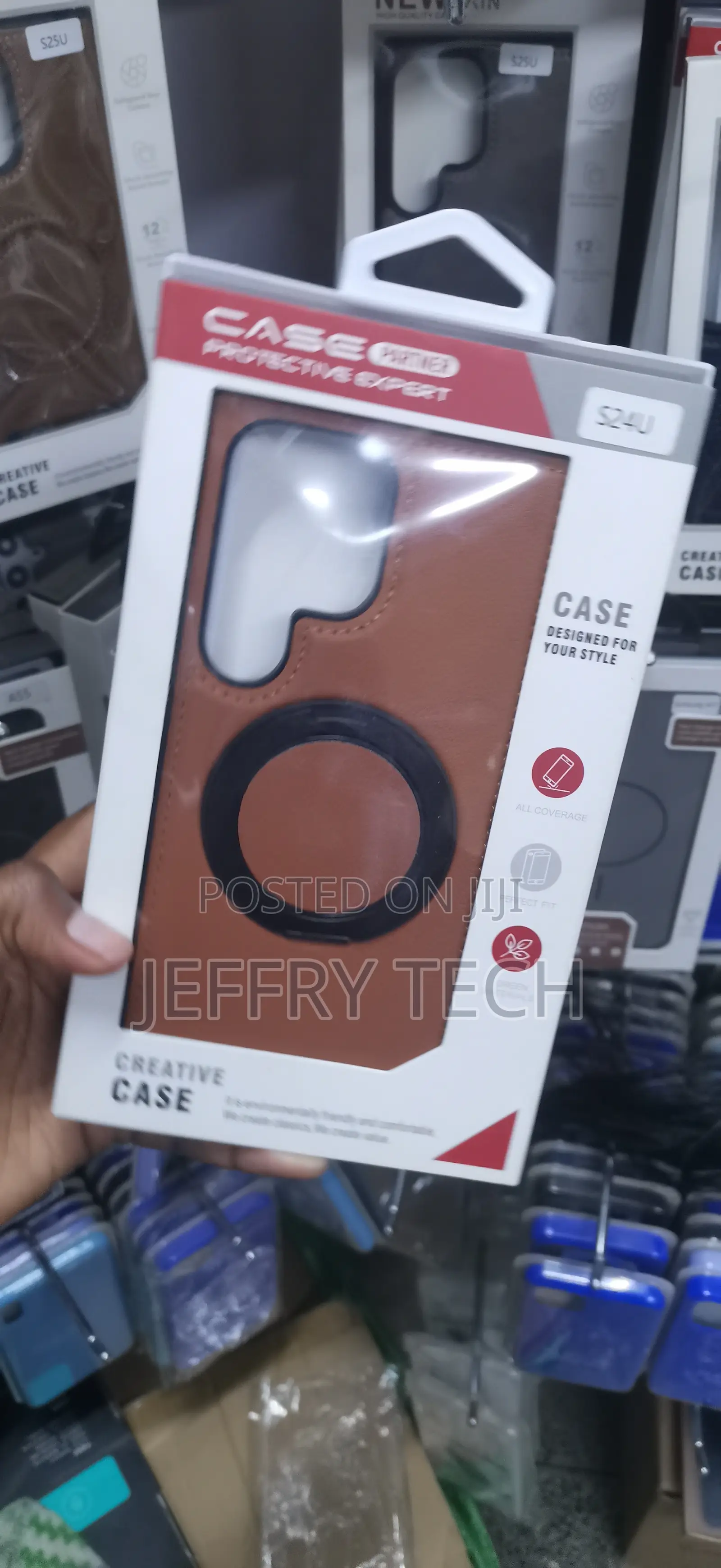 Samsung Galaxy S24 Ultra Brown Leather Magnetic Ring Kickstand Case