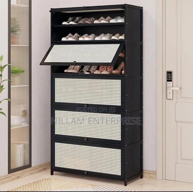 Rattan Bamboo Shoe Cabinet With Rattan Doors 10tier(5*2)