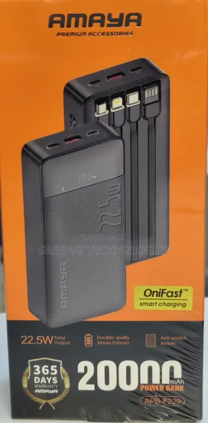 Amaya Apb-F229 Power Bank
 20000mah Onifast Charging 22.5w Antiscratch