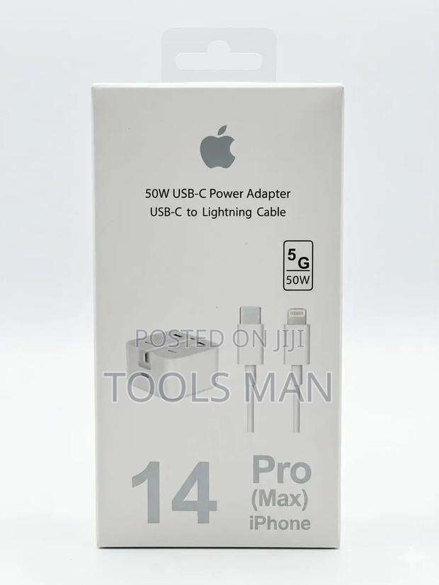 50w Fast Charger With Type-C to Lightning Cable for iPhone 14 Pro Max.