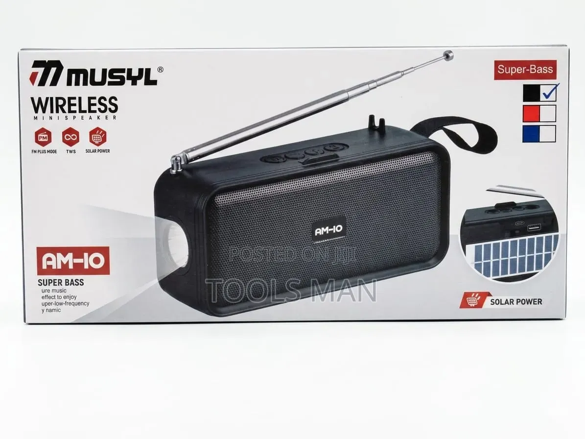 Musyl Am-10 Solar Wireless Speaker With Led Flashlight Fm Radio