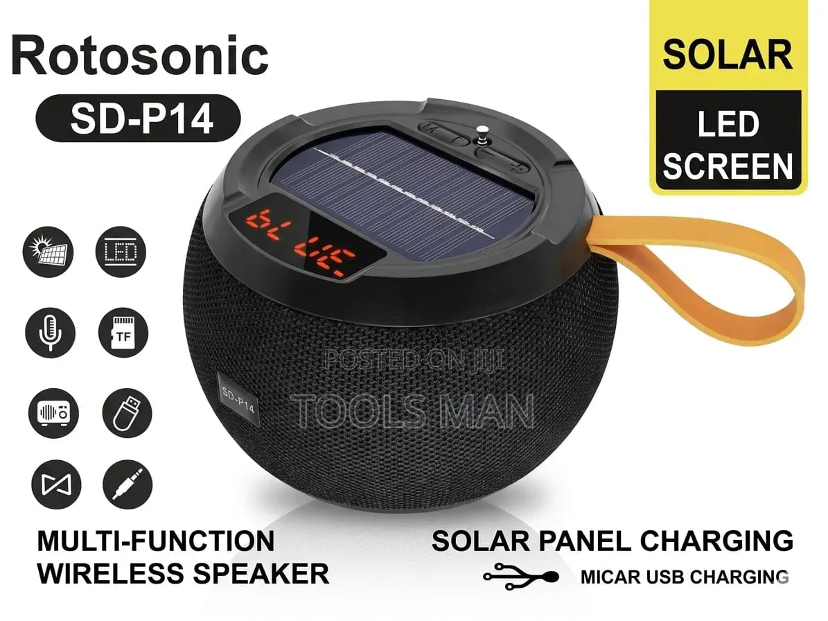 Rotosonic Sd-P14 Solar Wireless Speaker With Led Screen Fm Radio.
