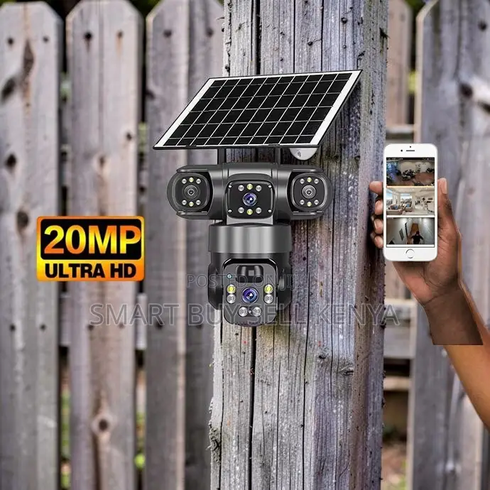 Full Panoramic Hd View 20mp 4g PTZ Rotating Triple Lens Solar Camera