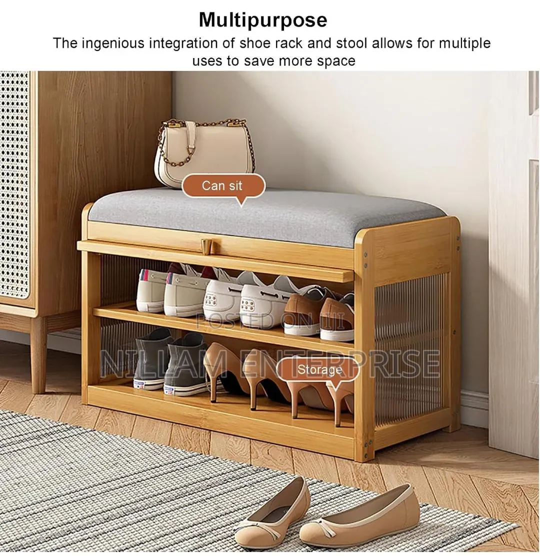Entry Way Wooden Bucket Flip With Stool Shoe Cabinet*