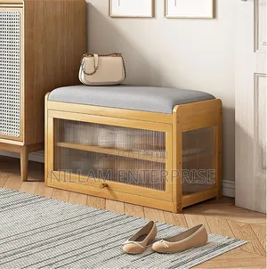 Entry Way Wooden Bucket Flip With Stool Shoe Cabinet*