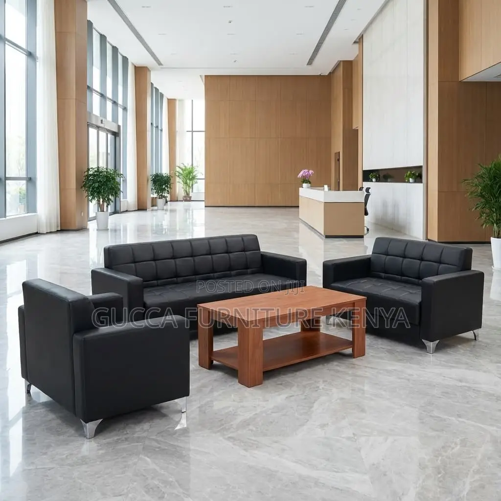 5-Seater Black Leather Visitor's Sofa