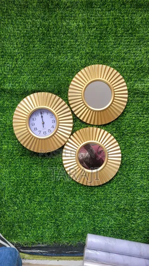 Elegant 3-Piece Gold Sunburst Wall Decor Set (Clock 2 Mirrors)