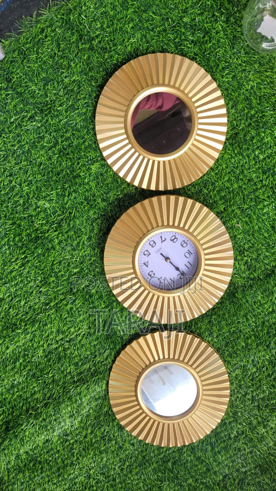 Elegant 3-Piece Gold Sunburst Wall Decor Set (Clock 2 Mirrors)