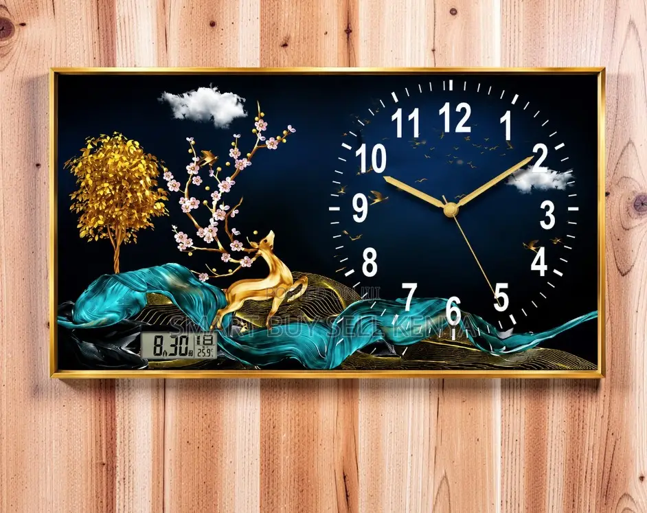 Golden Elegance Framed Crystal Painting Clock Wall Art Home Decor