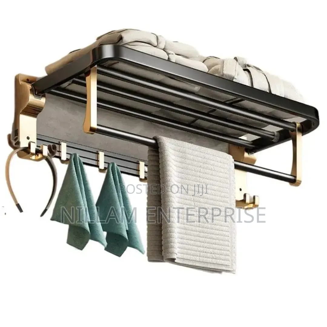 *7pcs Black Multifunctional Aluminum Bath Towel Storage Rack