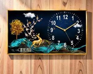 Elegant Crafting Framed Crystal Painting Clock Wall Art Home Decor