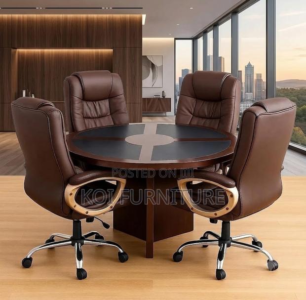 Boardroom Table; 1.2 Meters Mahogany Round Conference Table - thumbnail 3