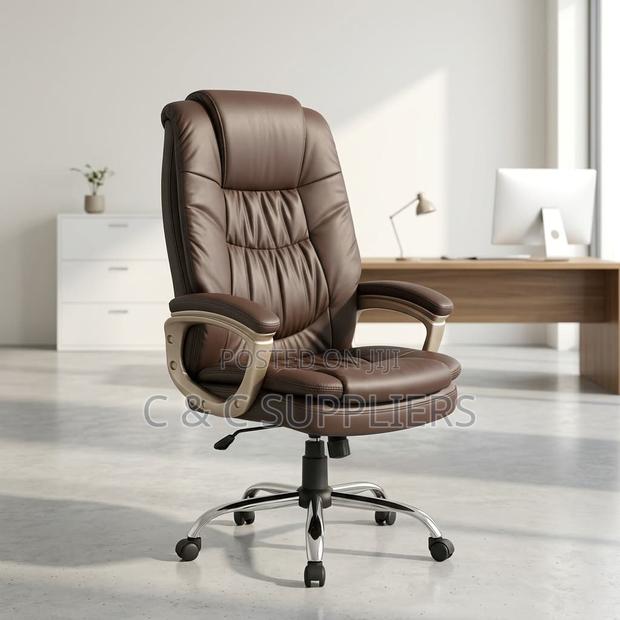 Office Brown Leather Swivel Chair - thumbnail 2