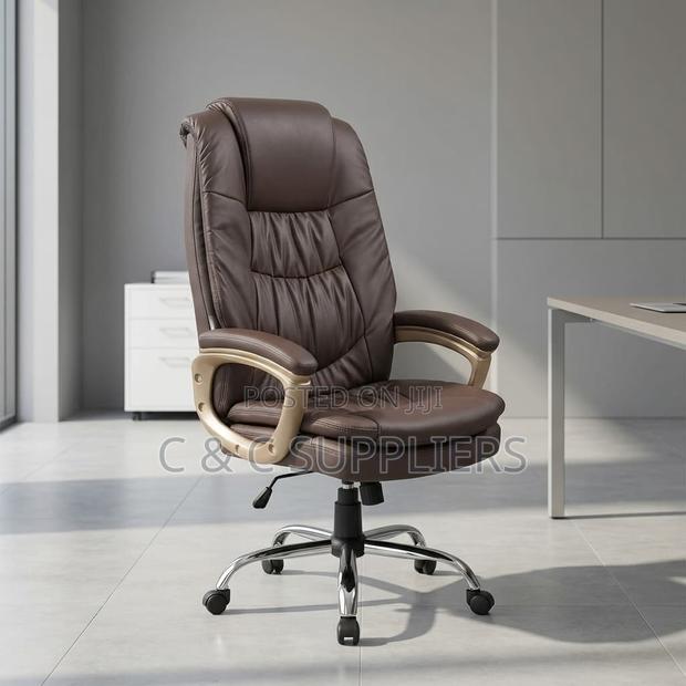 Office Brown Leather Swivel Chair - thumbnail 3