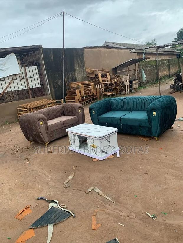 5 Seater Sofas in Teal Mauve + Table: - main view