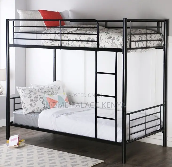 Bunk Bed: Steel Double Bed With Rails and Ladder