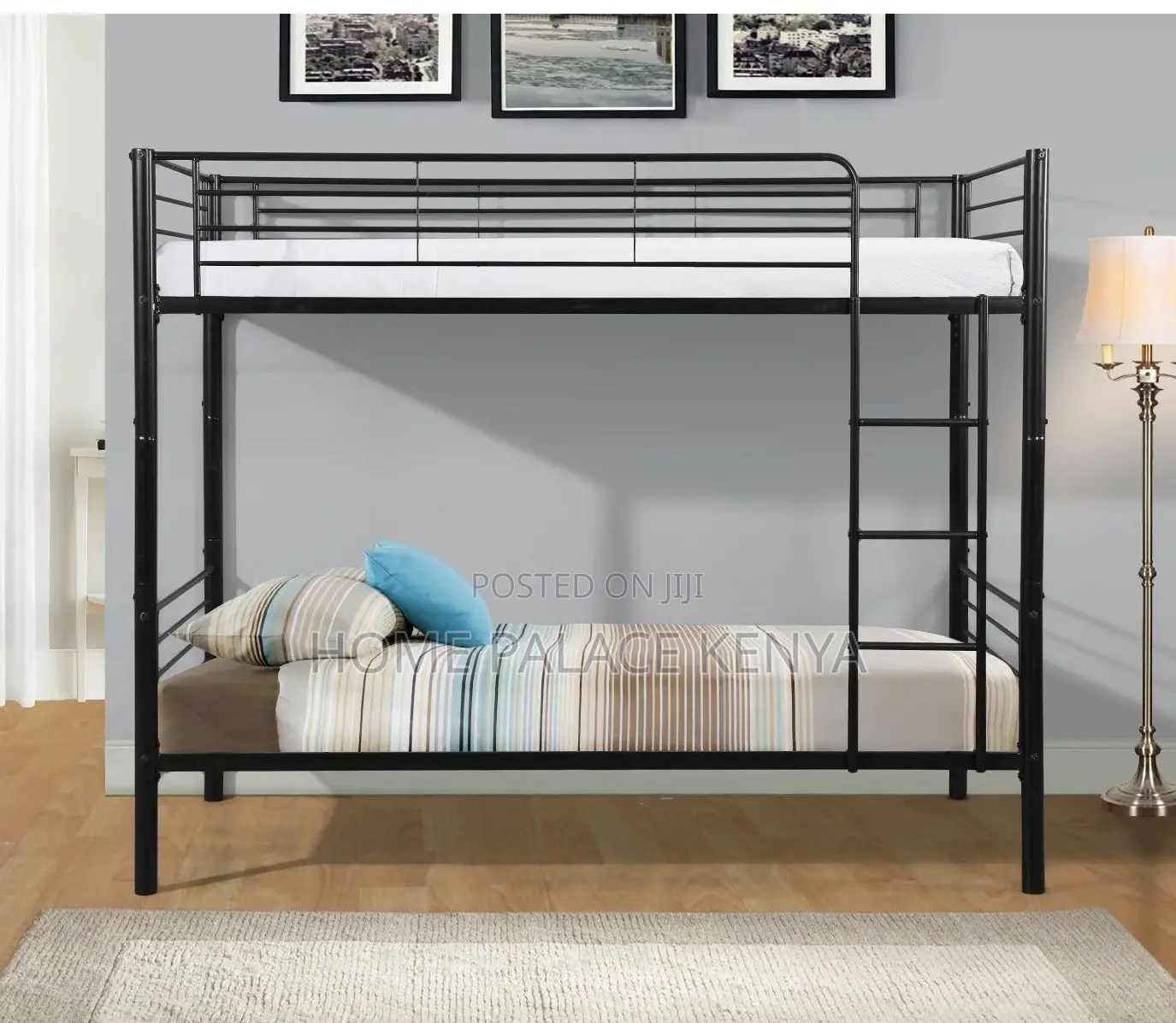 Bunk Bed: Steel Double Bed With Rails and Ladder
