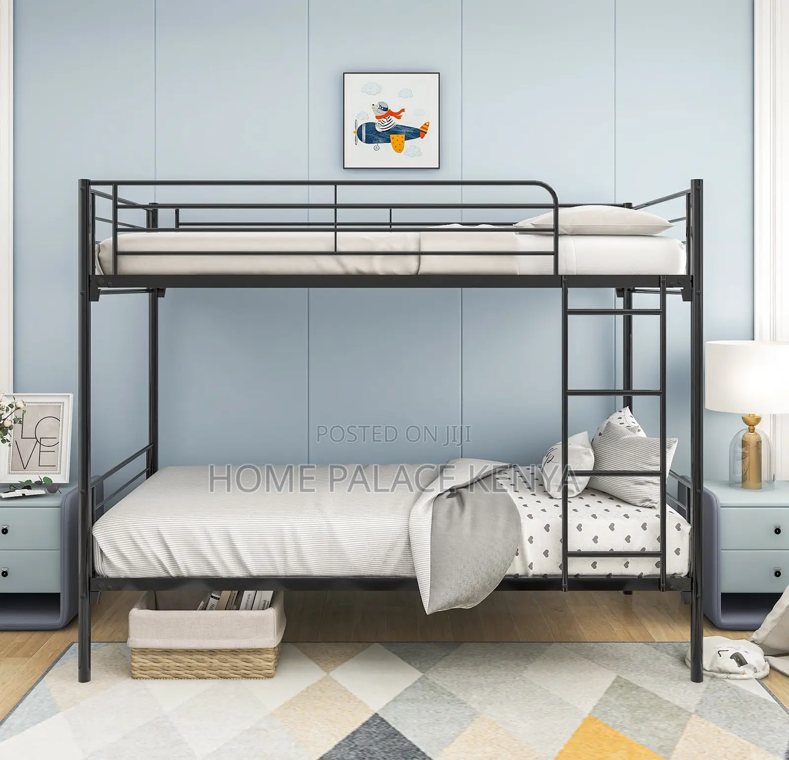 Bunk Bed: Steel Double Bed With Rails and Ladder
