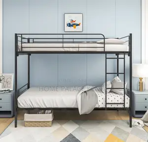 Bunk Bed: Steel Double Bed With Rails and Ladder