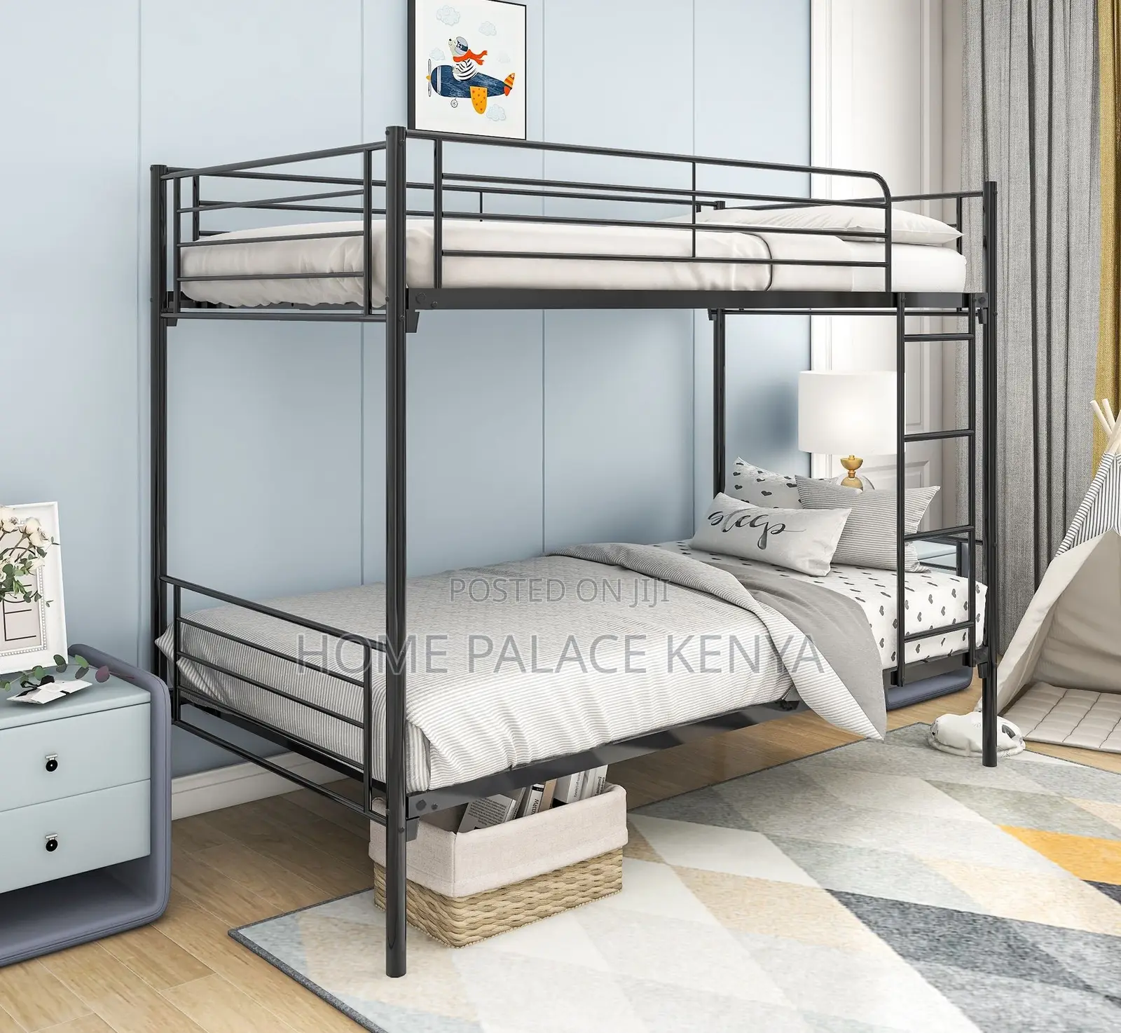 Bunk Bed: Steel Double Bed With Rails and Ladder