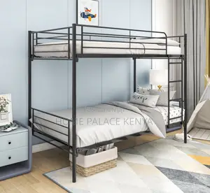 Bunk Bed: Steel Double Bed With Rails and Ladder