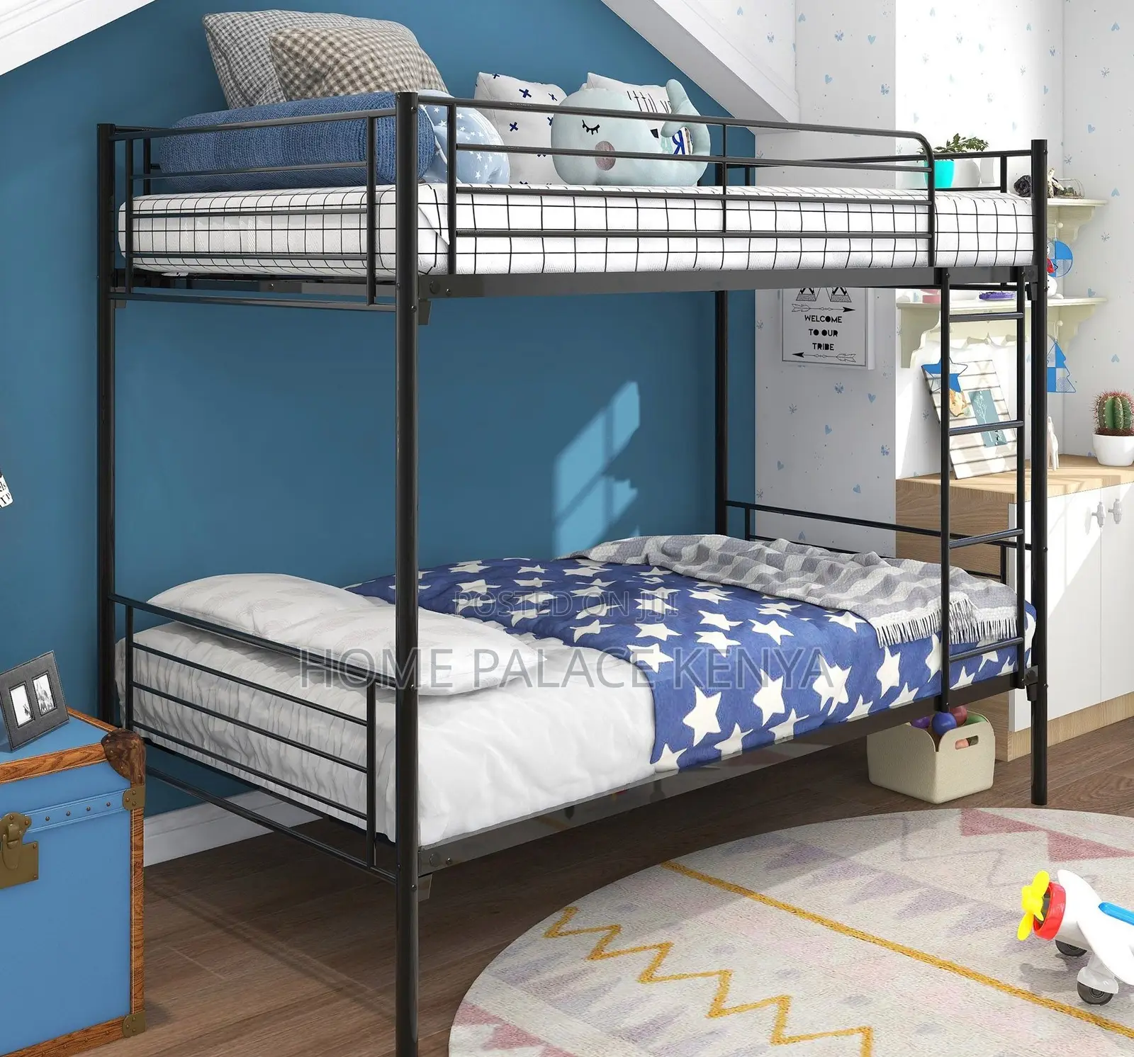 Bunk Bed: Steel Double Bed With Rails and Ladder