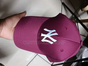 Maroon and White Unisex Ny Quality Baseball Hats