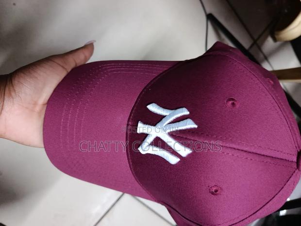 Maroon and White Unisex Ny Quality Baseball Hats - thumbnail 3