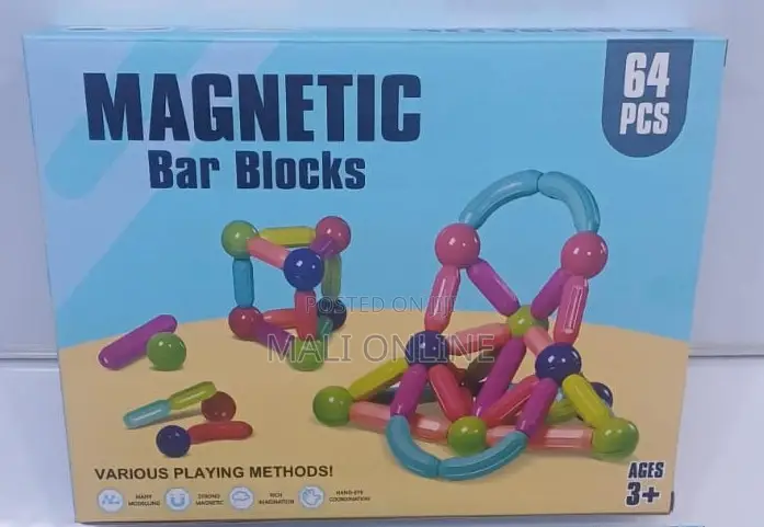 Magnetic Building Sticks and Balls Set 64 PCS Colorful Stem Bar Blocks